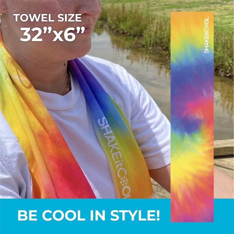 SHAKEitCOOL Original Cooling Towel – Be Cool in Style - Heat Relief, Soft, Lightweight, Sun Protection, Easy Clean - Perfect for Biking, Running, Yoga, Gym, Gardening - Tie Dye - Image 2